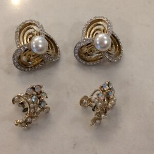 Vintage Set Of 2 Pairs Clips On Earrings